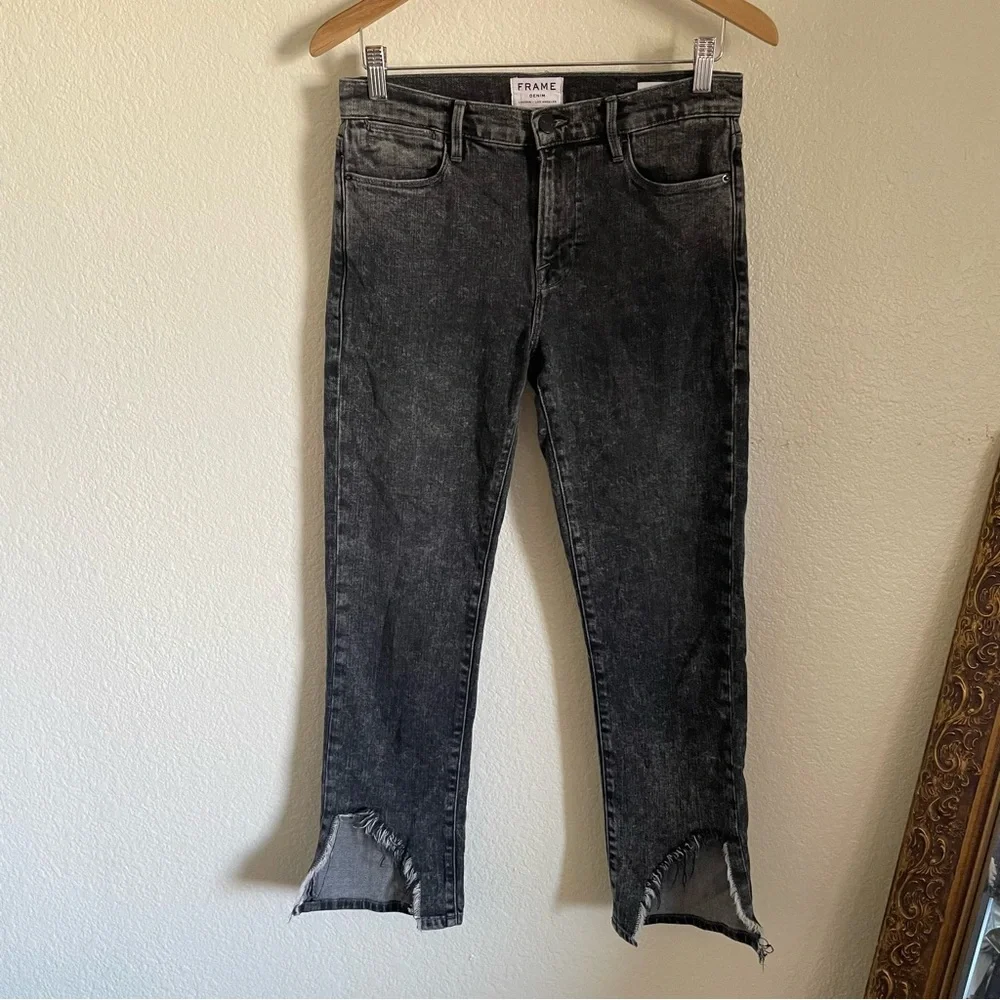 Frame Denim Le High Straight Leg Ankle Cropped Frayed Hem Jeans Vintage Wash